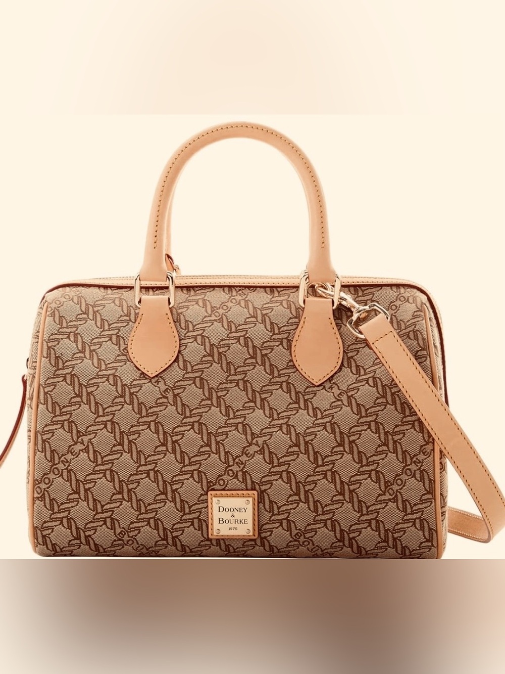 Dooney & Bourke Brown Monogram Satchel with Tan Trim